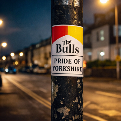 Bradford Bulls Pride of yorkshire sticker attached to a lampost